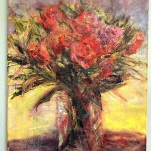Pink Roses Painting Oil on Canvas Framed
